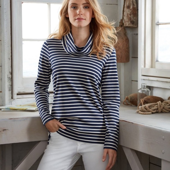 L.L. Bean Tops - L.L. Bean Pima Cowlneck Tunic, Stripe
